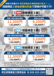 令和8年度 技能検定 2・3級受検手数料について